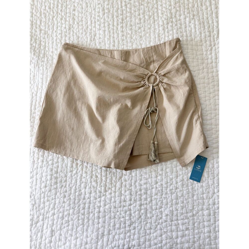 CUPSHE Beige Wrap Skort Large Cotton Ring Tie Tassel Mini Skirt Shorts Coastal